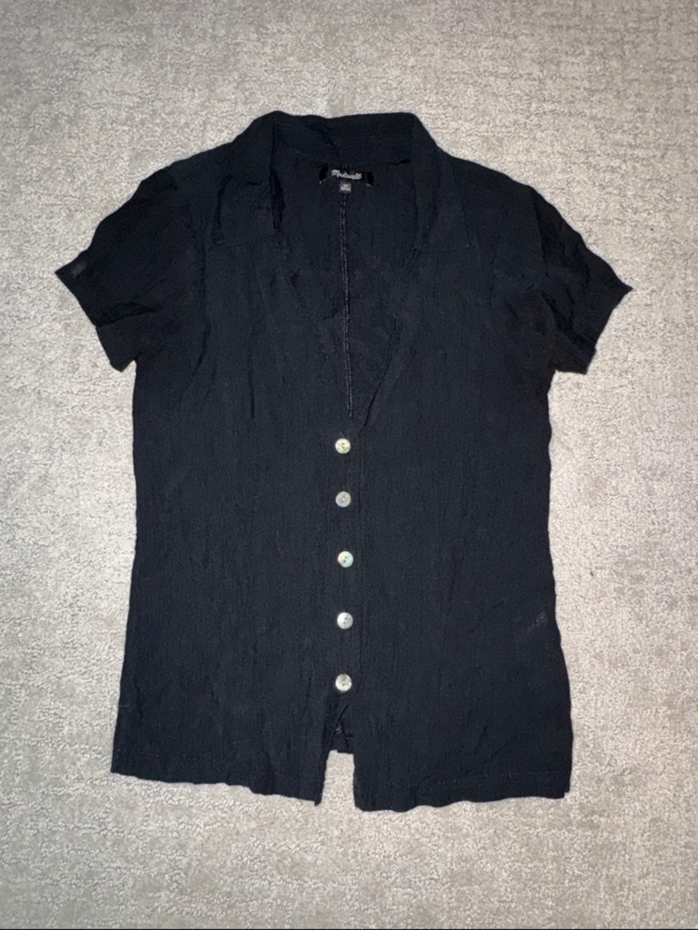 Madewell Black Short-Sleeve Button Front Top